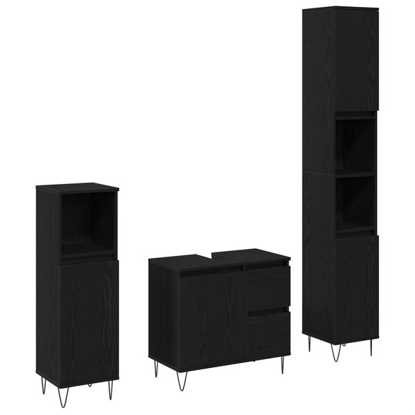 vidaXL Set de meubles de salle de bain en chêne noir - 3 pièces en bois d'ingénierie