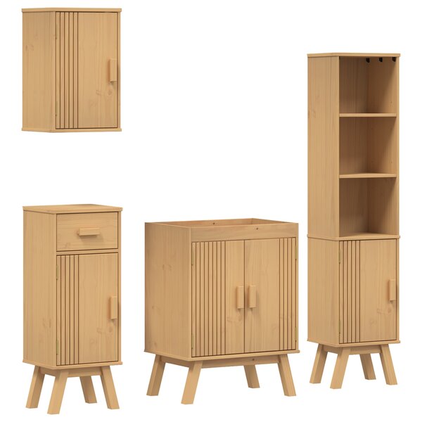 Set de meubles de salle de bain en bois massif de pin de 4 pièces vidaXL
