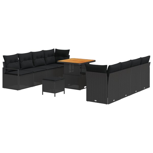 Ensemble de canapé de jardin vidaXL 11 pièces avec coussins en poly rattan noir et acacia