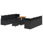 Set de canapé de jardin de 11 pièces avec coussins Noir Poly Rotin Acacia