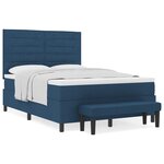 vidaXL Lit à Sommier Tapissier avec Matelas et Banquette Bleu 160x200 cm Tissu