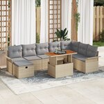 vidaXL Ensemble de Canapés de Jardin 9 Pièces avec Coussins Beige en Poly Rattan
