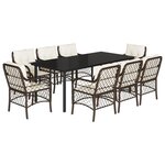 vidaXL Ensemble à manger de jardin et coussins 9 Pièces marron poly rotin