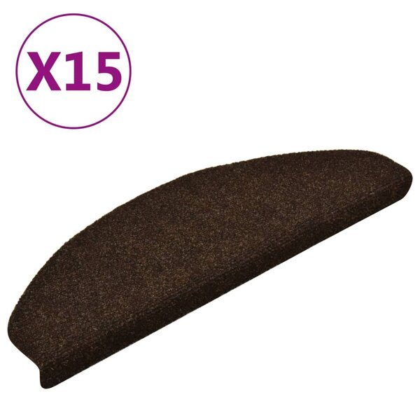 vidaXL Tapis d'escalier autocollants 15Pièces Marron 65x21x4cm Aiguilleté