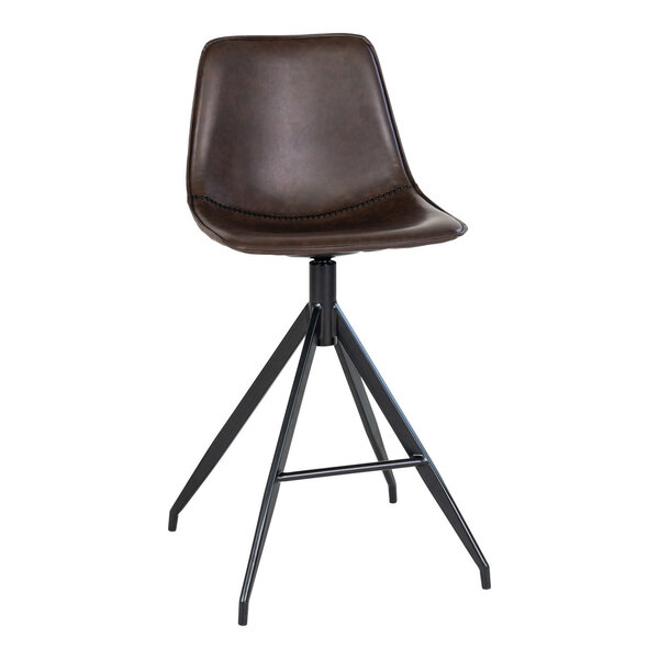 Chaise de comptoir en cuir synthétique marron avec pieds noirs