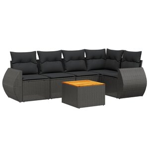 vidaXL Salon de jardin 6 Pièces avec coussins noir résine tressée