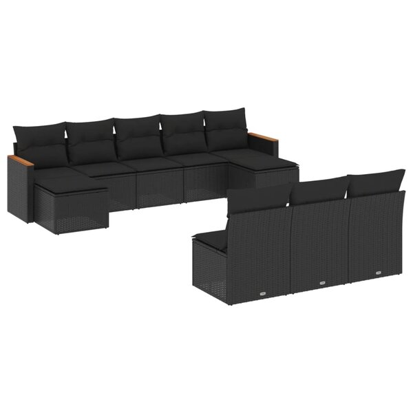 vidaXL Salon de jardin 10 Pièces avec coussins noir résine tressée