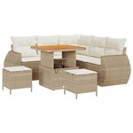 Ensemble de Canapés de Jardin 8 Pièces avec Coussins Beige Rotin Poly Acacia