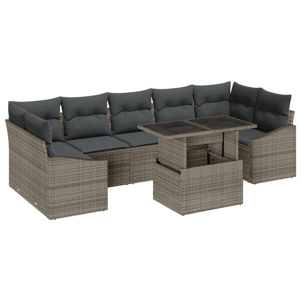 vidaXL Ensemble de canapés jardin 8 pièces avec coussins gris en poly rattan