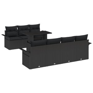 Ensemble de canapé de jardin 8 pièces avec coussins en poly rattan noir