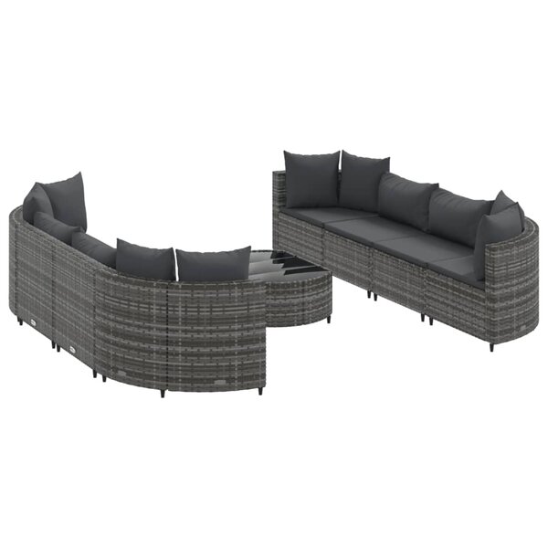 vidaXL Salon de jardin 9 Pièces avec coussins gris résine tressée
