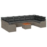 Canapé de jardin 11 pièces avec coussins gris en poly rattan et acacia