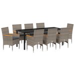 vidaXL Ensemble de salle à manger de jardin de 9 pièces avec coussins en poly rotin gris