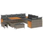 Ensemble de sofa jardin vidaXL 13 pièces avec coussins gris poly rotin acacia
