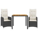 vidaXL Ensemble de bistro de jardin 3 Pièces coussins noir poly rotin
