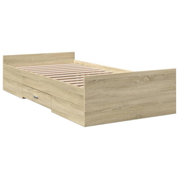 vidaXL Cadre de lit et tiroirs chêne sonoma 90x200cm bois d'ingénierie