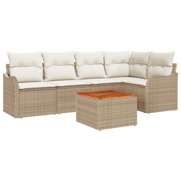 ensemble de canapé de jardin vidaXL 6 pièces avec coussins Beige Rattan Poly Acacia