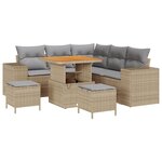 Ensemble de canapés de jardin 8 pièces avec coussins beige poly rotin acacia