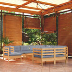 vidaXL Salon de jardin 10 Pièces avec coussins gris bois de pin massif