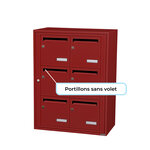 Bloc collectif Leabox 2x3  grade 3  simple face  intérieur  fixation murale  rouge brun ral 3011 finition brillante