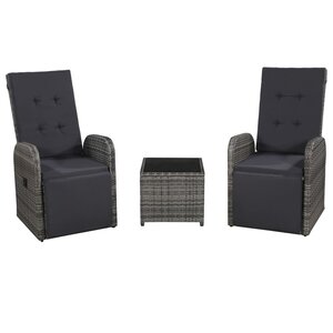 vidaXL Ensemble de bistro 3 Pièces avec coussins Résine tressée Gris
