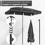 Parasol rectangulaire inclinable alu acier polyester haute densité diamètre 2 m gris