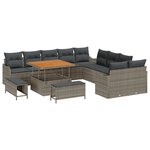 Ensemble de canapé de jardin vidaXL 13 pièces avec coussins Gris Poly Rattan Acacia