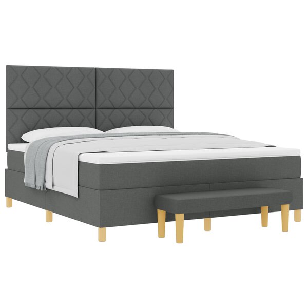 vidaXL Lit à ressorts avec matelas et banc gris foncé 180x200 cm en tissu