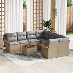 Ensemble de Canapés de Jardin 9 Pièces avec Coussins Beige Rattan Poly Acacia