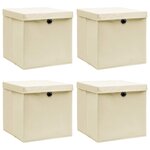 vidaXL Boîtes de rangement à couvercles 4 Pièces Crème 32x32x32 cm Tissu