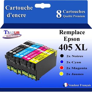 T3AZUR - 8x Cartouches compatibles avec Epson WorkForce Pro WF-3820DWF (2Noires + 2Cyan + 2 Magenta + 2 Jaunes)