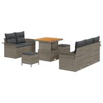 vidaXL Ensemble de Canapé de Jardin 8 Pièces avec Coussins Gris Poly Rotin Acacia