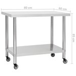 vidaXL Table de travail de cuisine avec roues 80x60x85 cm Inox