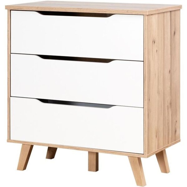 Commode 3 tiroirs - chêne et blanc mat - Pieds en massif - Scandinave 80 cm - VANKKA