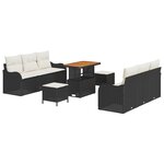 Ensemble de Canapé de Jardin 9 Pièces avec Coussins en Poly Rattan Noir Acacia
