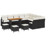 Ensemble de Canapé de Jardin 13 pièces avec Coussins Noir Poly Rattan Acacia