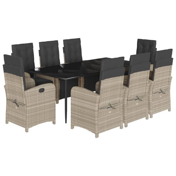 vidaXL Ensemble à manger de jardin et coussins 9 Pièces gris clair rotin