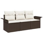 Ensemble de Canapés de Jardin 3 Pièces avec Coussins Marron Rattan Poly