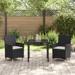 vidaXL Set de salle à manger de jardin 3 pièces avec coussins Noir poly-rattan