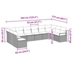 Ensemble de canapé de jardin vidaXL 10 pièces avec coussins gris clair poly rotin