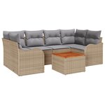 Ensemble de canapés de jardin 7 pièces avec coussins Beige Poly Rotin Acacia