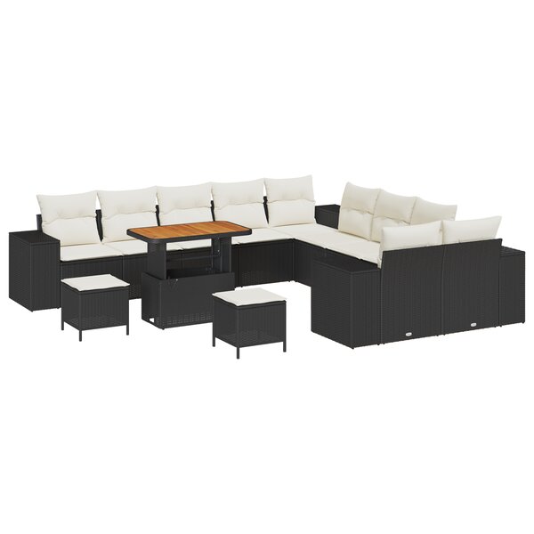 Ensemble de sofa de jardin vidaXL 13 pièces avec coussins noir poly rattan