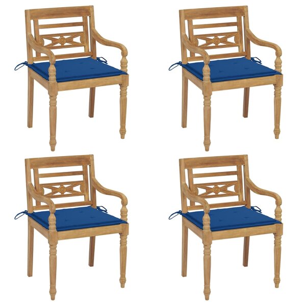 vidaXL Chaises Batavia avec coussins lot de 4 Bois de teck solide