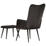 vidaXL Chaise à oreilles avec repose-pied Noir Cuir véritable