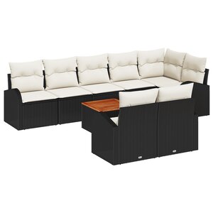 Canapés de Jardin 9 Pièces avec Coussins Noir Poly Rattan Acacia