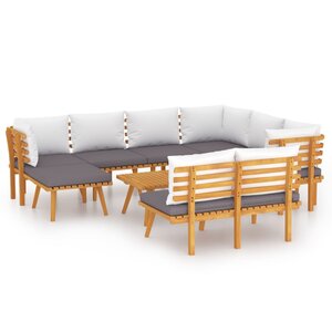 vidaXL Salon de jardin 9 Pièces avec coussins Bois d'acacia solide