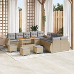 vidaXL Ensemble de Sofa de Jardin 14 pièces avec Coussins Beige Poly Rattan Acacia