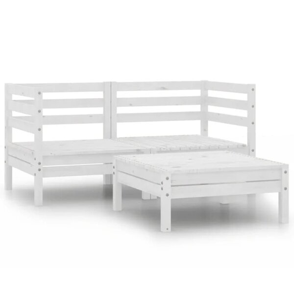 Salon de jardin meuble d'extérieur ensemble de mobilier 3 pièces bois de pin massif blanc 02_0016039