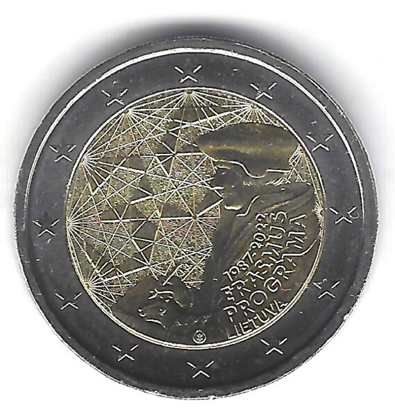 Monnaie 2 euros commémorative lituanie erasmus 2022