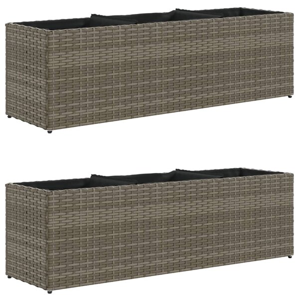 vidaXL Jardinières avec 3 pots 2 Pièces gris 105x30x32 cm résine tressée